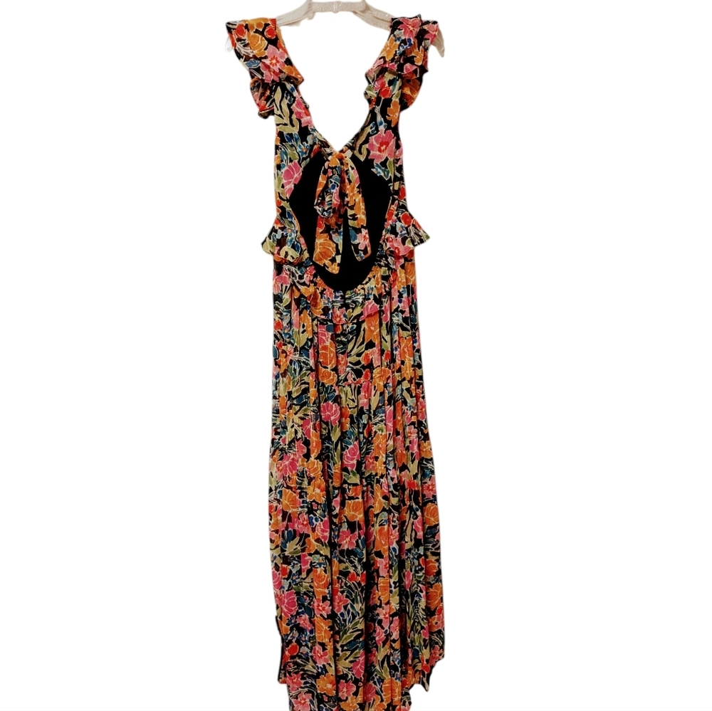 💥SALE💥New Aqua Bloomingdales Floral Chiffon Tiered Maxi Dress V Neck Ruffles M - Picture 3 of 13